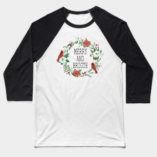 Merry and bright watercolor christmas wreath Baseball T-Shirt